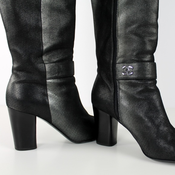 Chanel Dark Silver Tall Leather Boots. 40 EUR - Picture 2 of 8